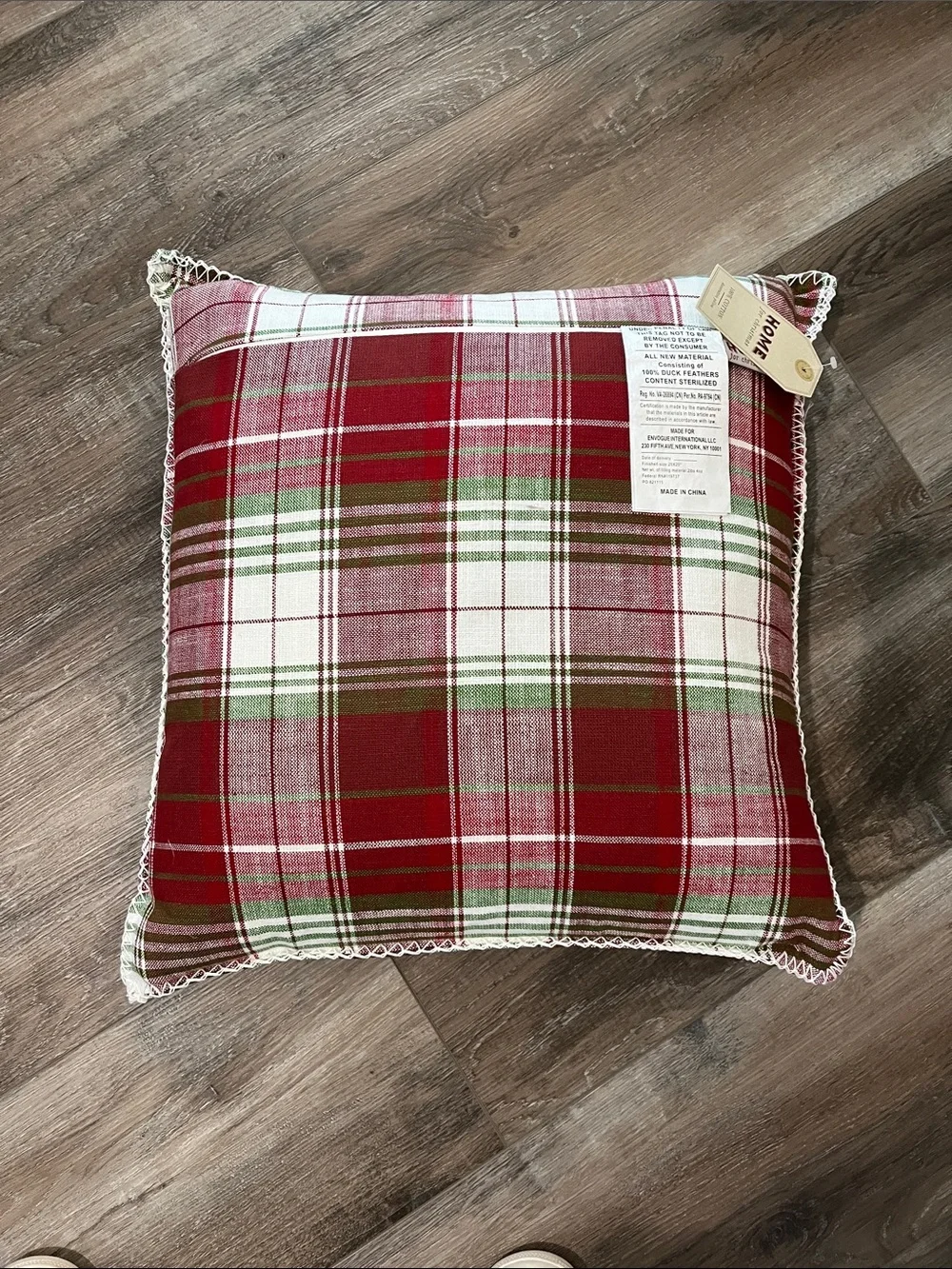 NEW Red & Green Plaid Button Accent Pillow 20” x 20”